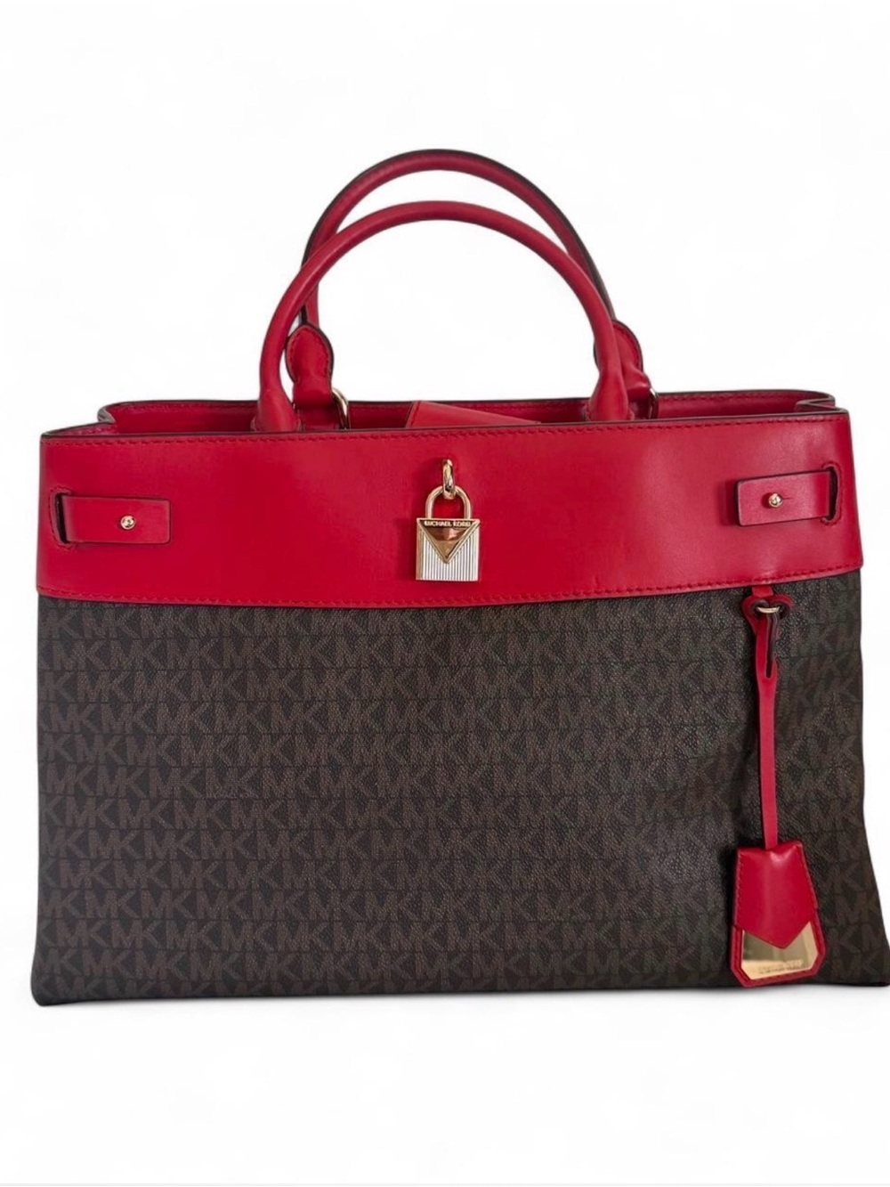 Michael Kors Gramercy Satchel Red Brown NWOT Dust Bag Strap